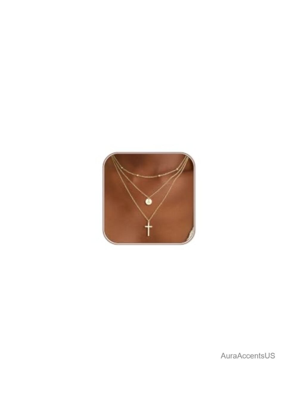 Layered Initial Disc & Cross Necklace 14K Gold Plated Adjustable 3 Pack